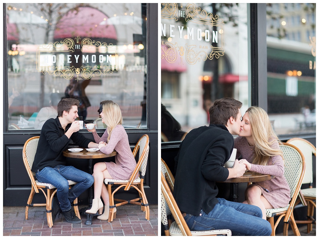 romantic coffee shop downtown houston engagement session