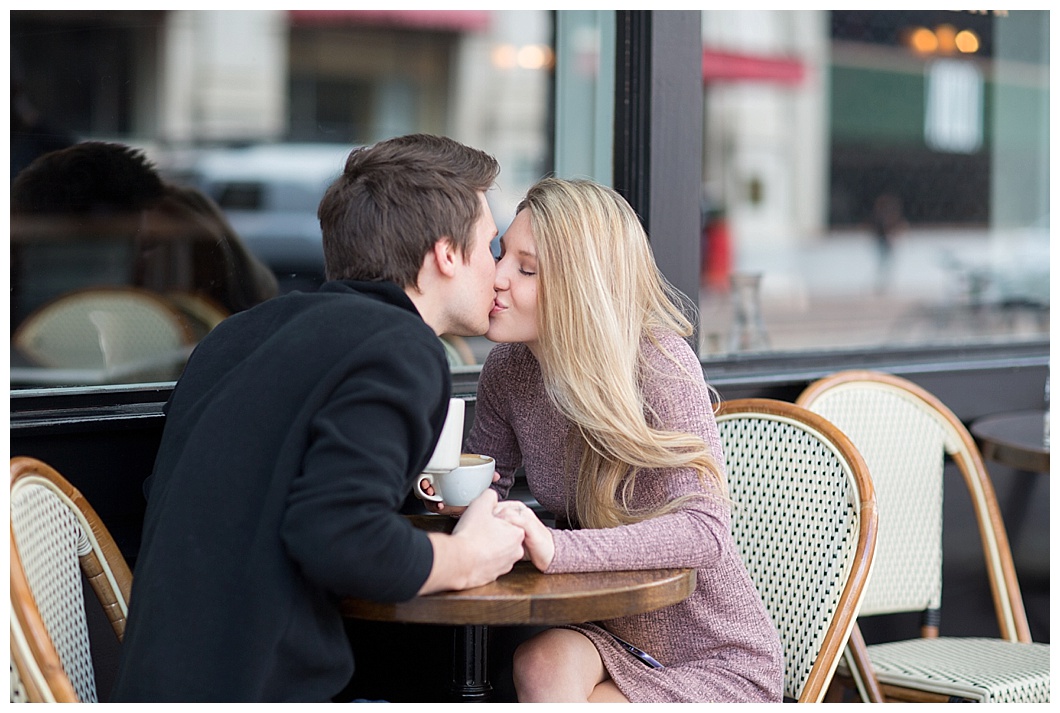 romantic coffee shop downtown houston engagement session