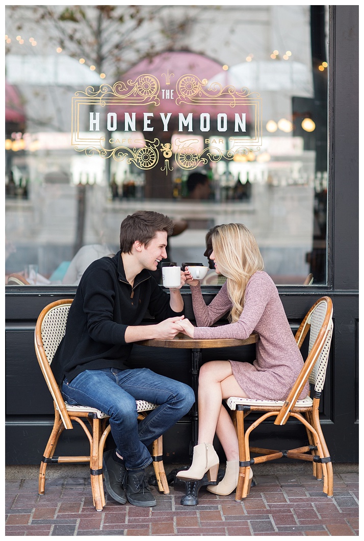 romantic coffee shop downtown houston engagement session - Brett Denfeld Photography